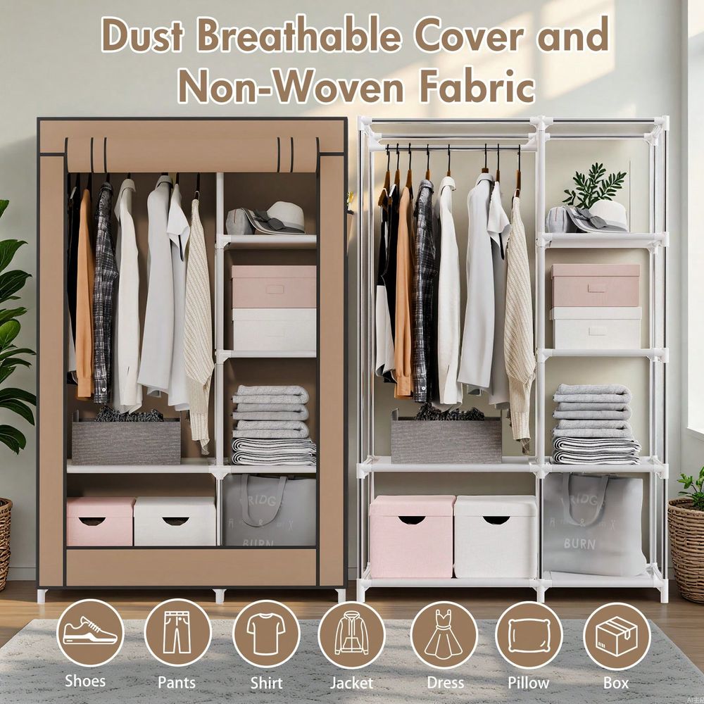 衣類を掛けるためのクローゼット収納、広々とした大容量のポータ - Wardrobe Closet Portable Fabric Cover のレビューと価格