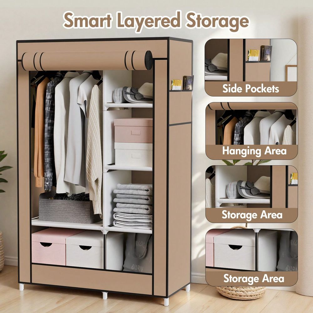衣類を掛けるためのクローゼット収納、広々とした大容量のポータ - Wardrobe Closet Portable Fabric Cover のレビューと価格