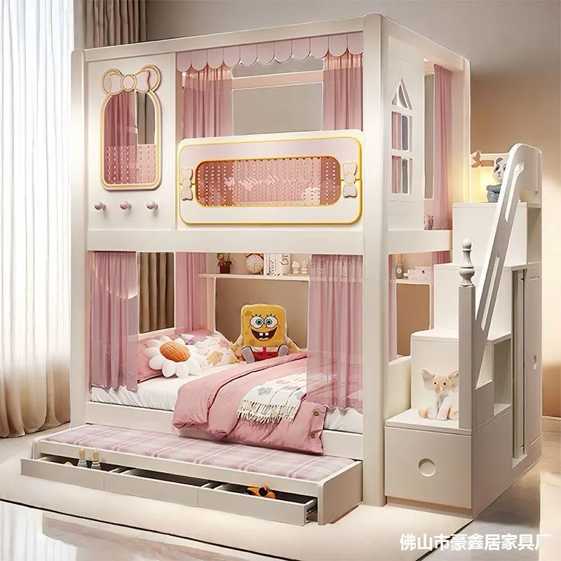 頑丈な二層式ガードレール付き姉妹ベッド、女の子用プリンセス子 - Bunk Bed With Stairs And Slide のレビューと価格