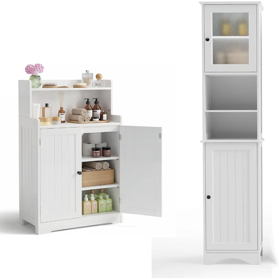 バスルーム収納キャビネット：白色のMDF素材、防湿加工、省ス - Storage のレビューと価格