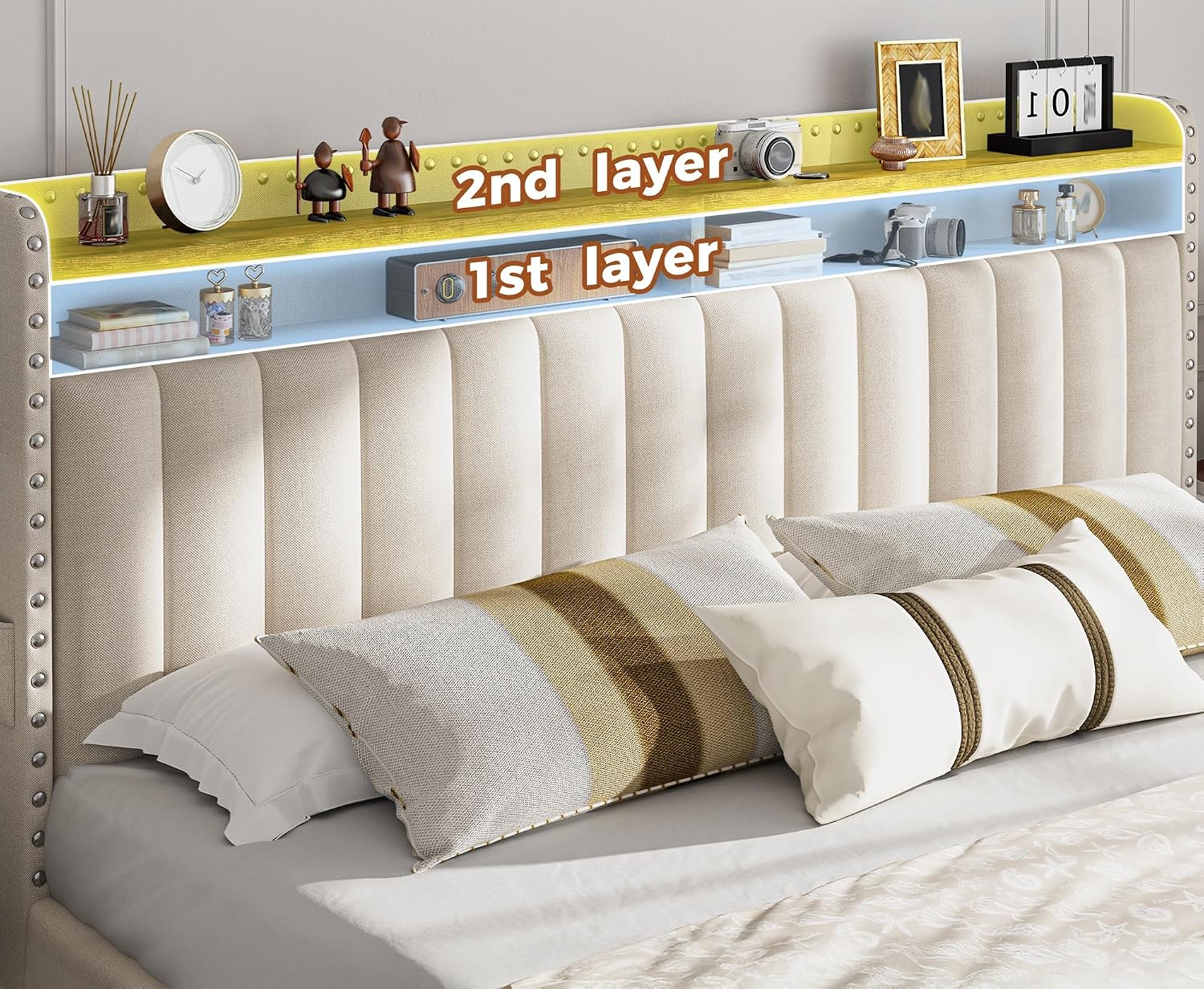 キングサイズベッドフレーム、4つの収納引き出しと収納ヘッドボ - King Size Bed Frame With Storage Drawers のレビューと価格