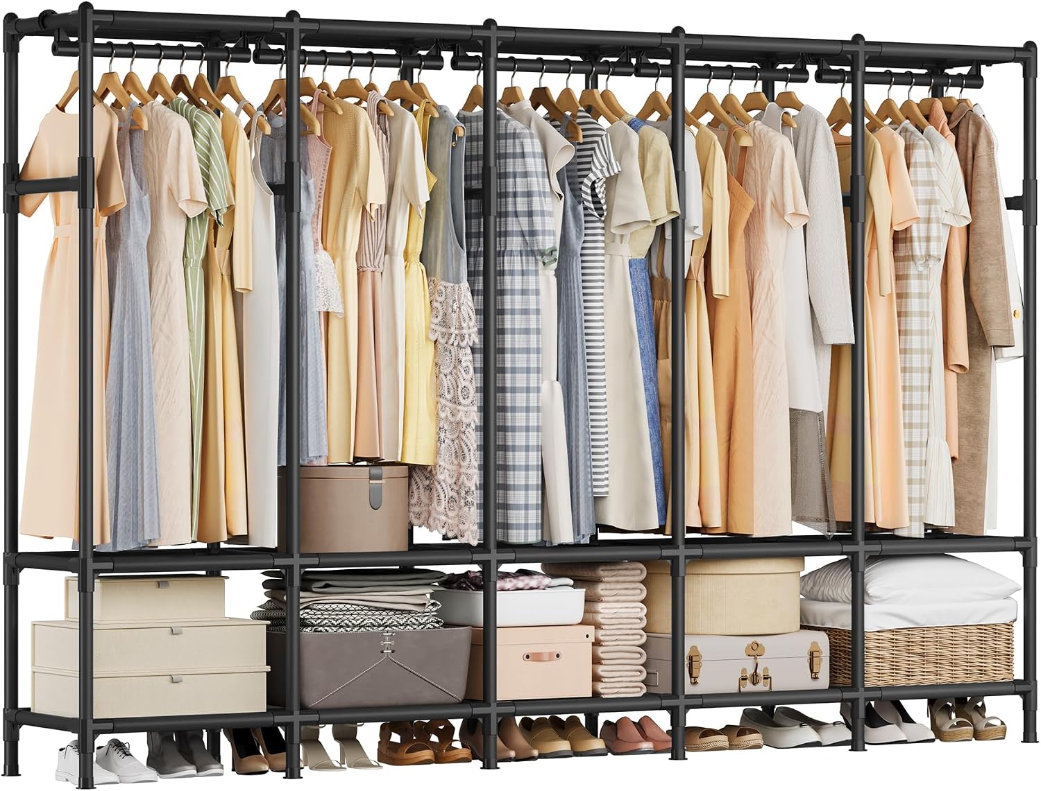 ポータブルワードローブクローゼット 83.5インチ、5本のハ - Wardrobe Closet Portable Fabric Cover のレビューと価格